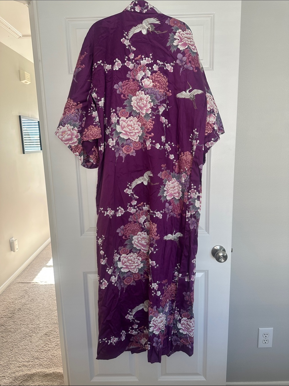 Purple Floral Kimono Robe with Belt - Picture 5 of 7